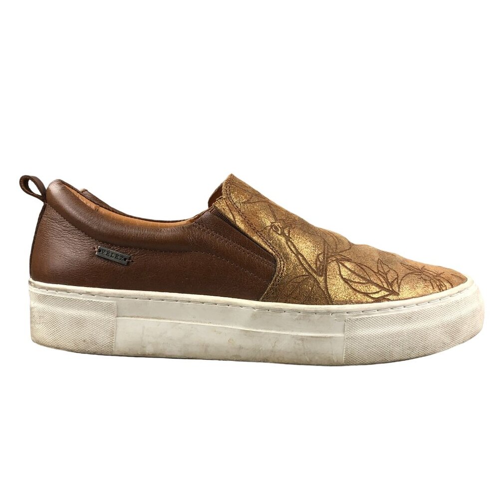 Velez Women's Size 39 Artisan Brown Gold Leather Closed Toe Slip On Shoes